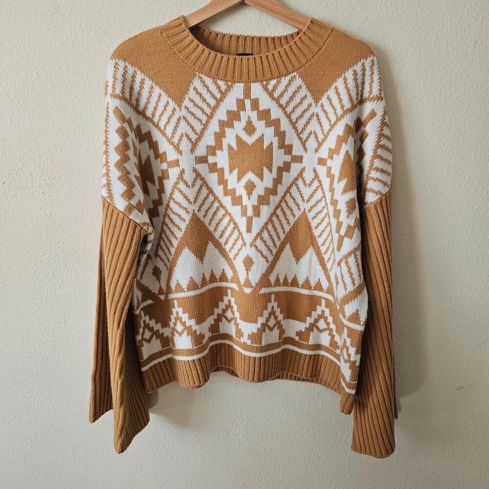 Wrangler Retro Women's Southwestern Print Ribbed Bell Sleeve Sweater Large